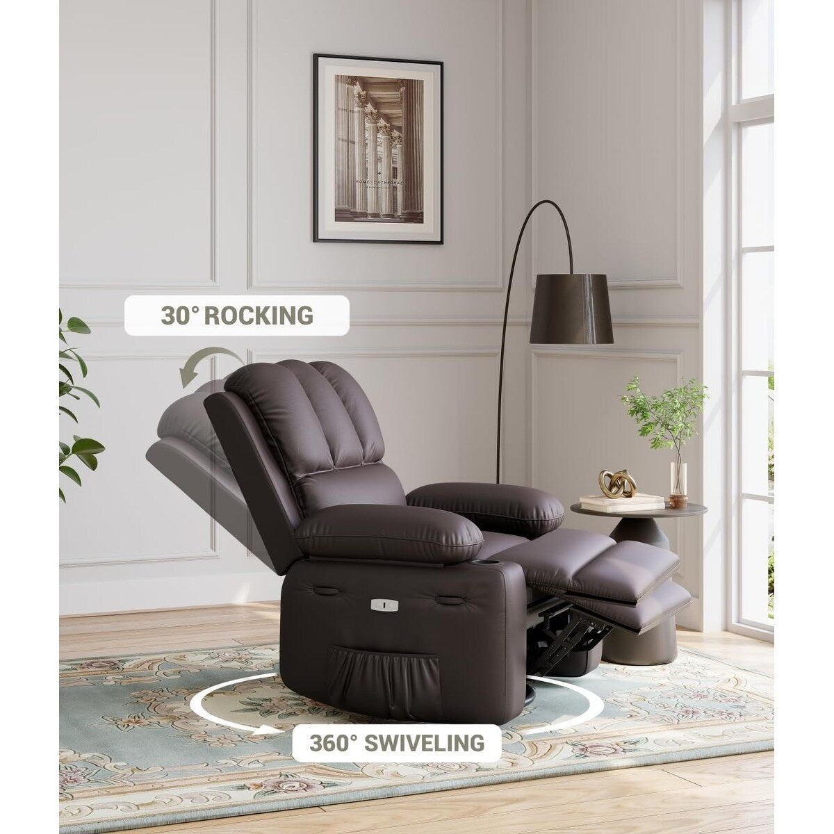 Fauteuils inclinables pivotants surdimensionnés de 27 pouces à 360° avec chauffage et massage