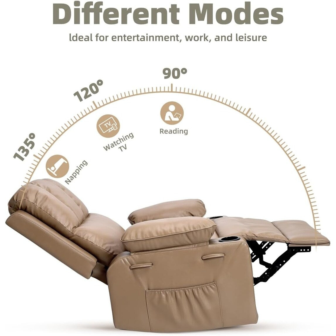Fauteuils inclinables pivotants surdimensionnés de 27 pouces à 360° avec chauffage et massage