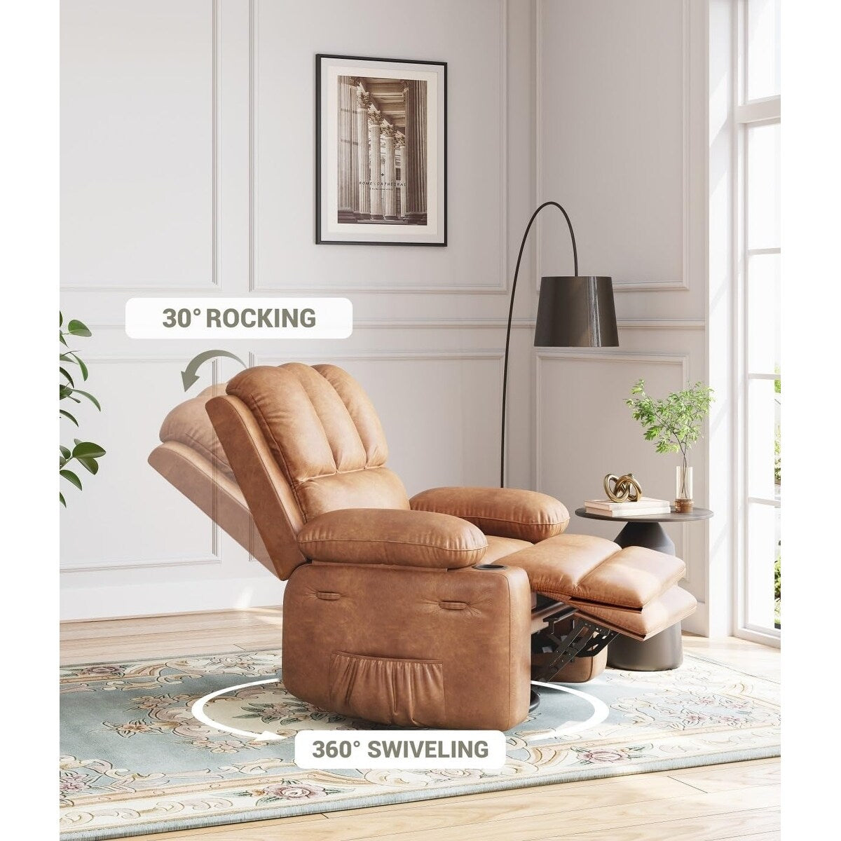 Fauteuils inclinables pivotants surdimensionnés de 27 pouces à 360° avec chauffage et massage