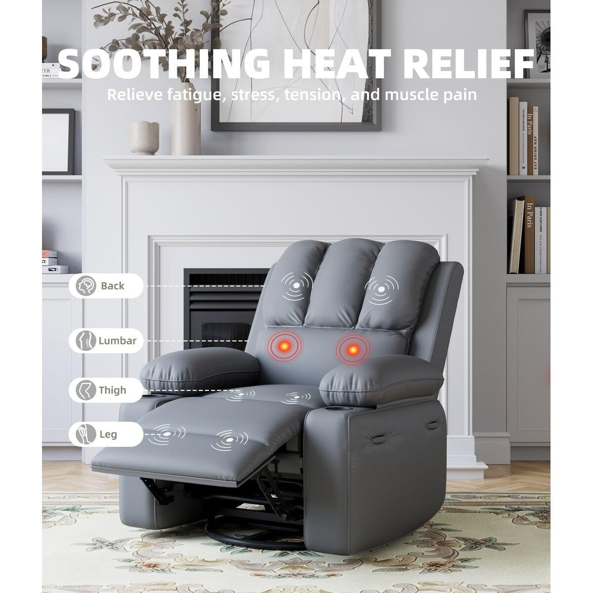Fauteuils inclinables pivotants surdimensionnés de 27 pouces à 360° avec chauffage et massage