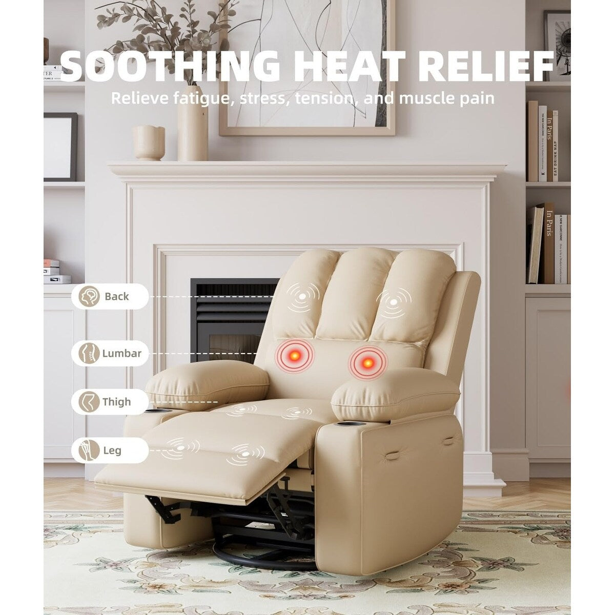 Fauteuils inclinables pivotants surdimensionnés de 27 pouces à 360° avec chauffage et massage