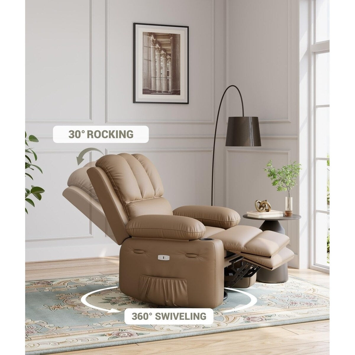 Fauteuils inclinables pivotants surdimensionnés de 27 pouces à 360° avec chauffage et massage