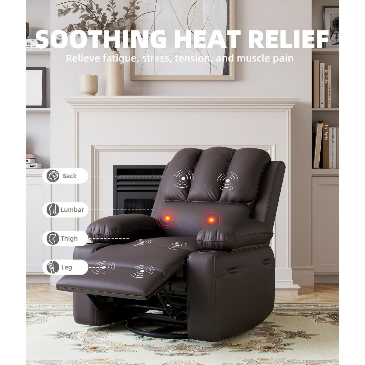 Fauteuils inclinables pivotants surdimensionnés de 27 pouces à 360° avec chauffage et massage