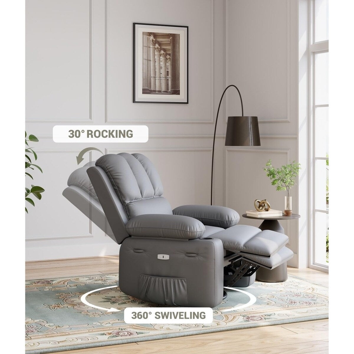 Fauteuils inclinables pivotants surdimensionnés de 27 pouces à 360° avec chauffage et massage