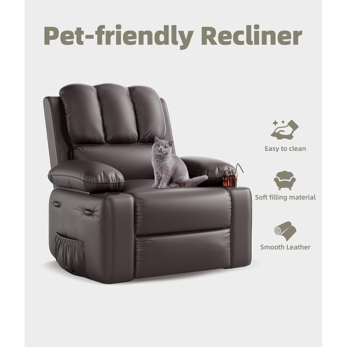 Fauteuils inclinables pivotants surdimensionnés de 27 pouces à 360° avec chauffage et massage