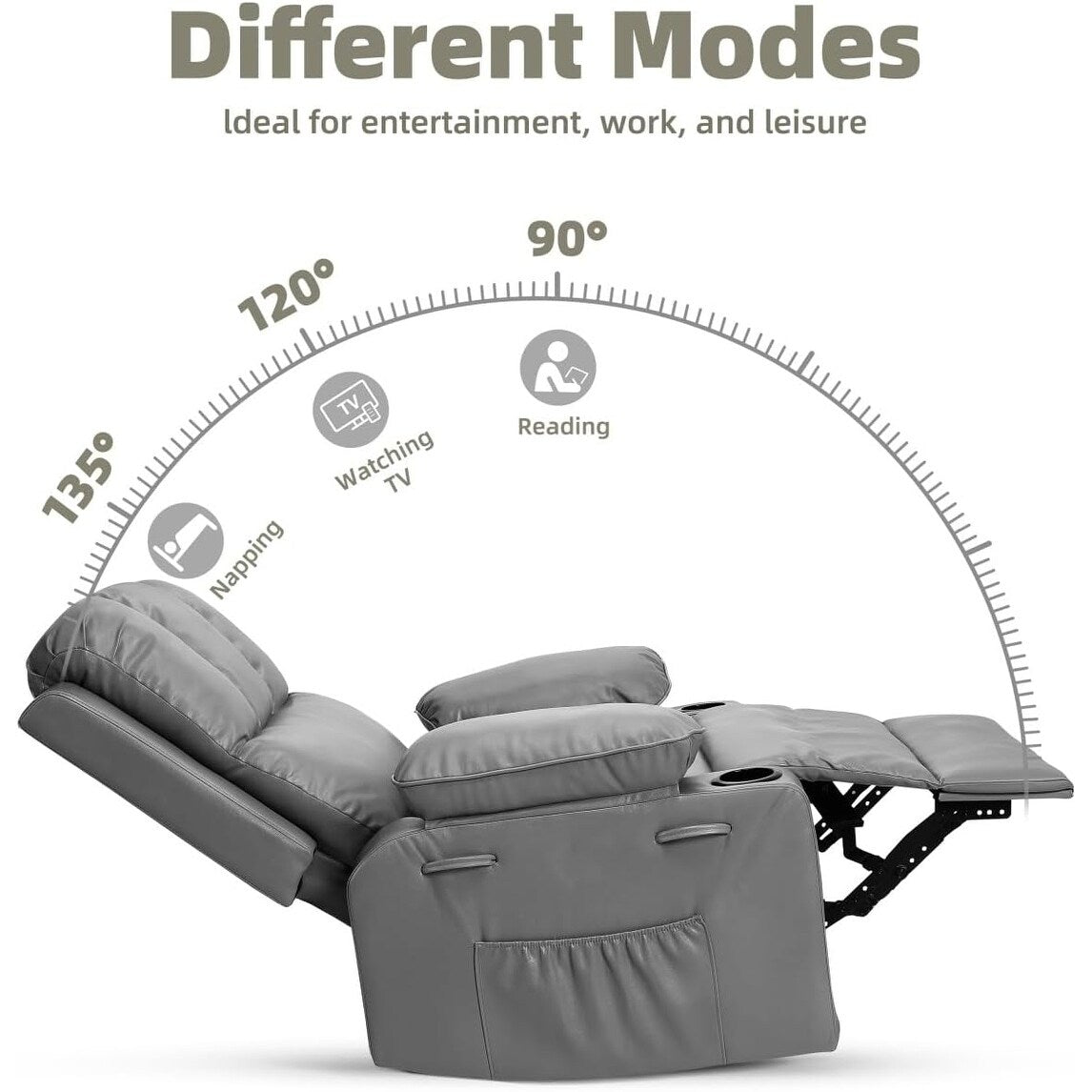 Fauteuils inclinables pivotants surdimensionnés de 27 pouces à 360° avec chauffage et massage