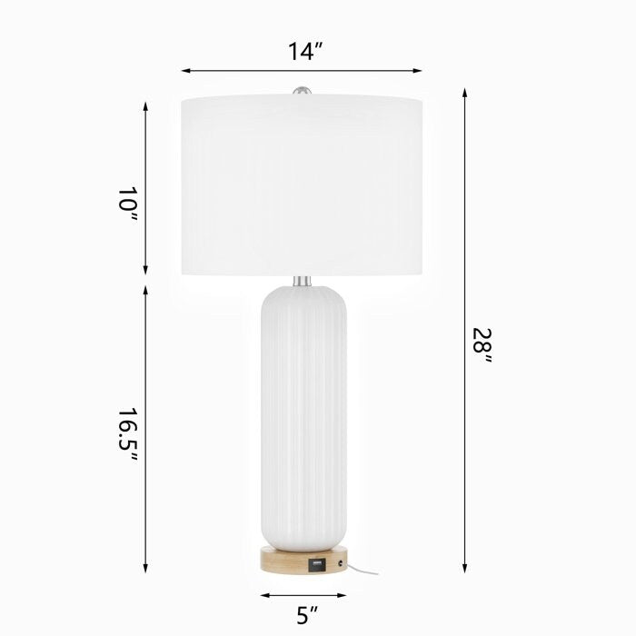 Lot de 2 lampes de table USB blanches en céramique