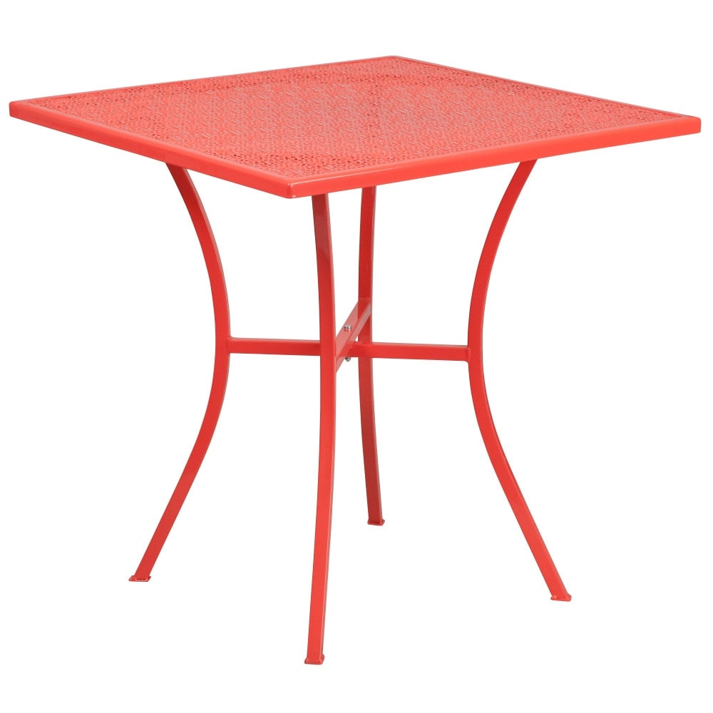 Ensemble de table de patio carrée en acier de 28 po pour intérieur et extérieur avec 2 chaises à dossier carré
