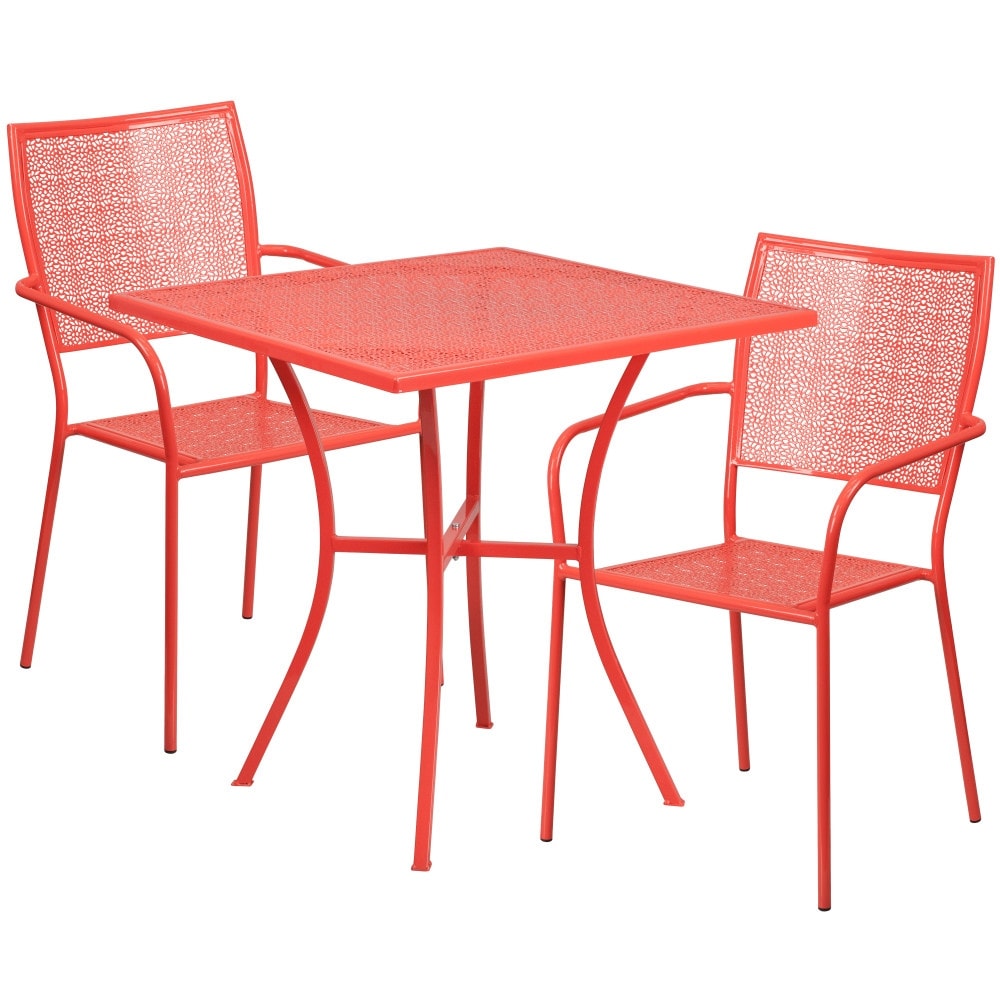 Ensemble de table de patio carrée en acier de 28 po pour intérieur et extérieur avec 2 chaises à dossier carré