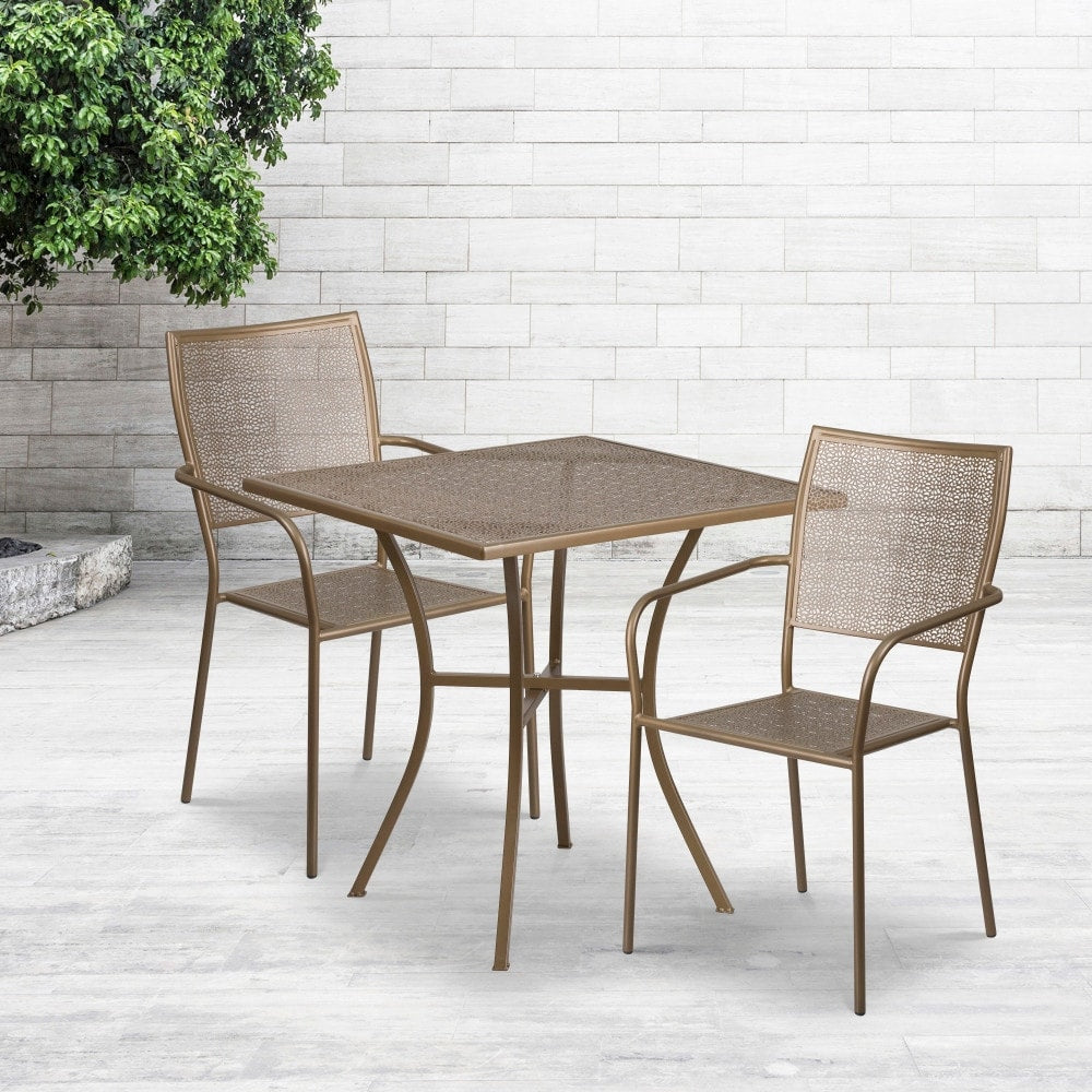 Ensemble de table de patio carrée en acier de 28 po pour intérieur et extérieur avec 2 chaises à dossier carré
