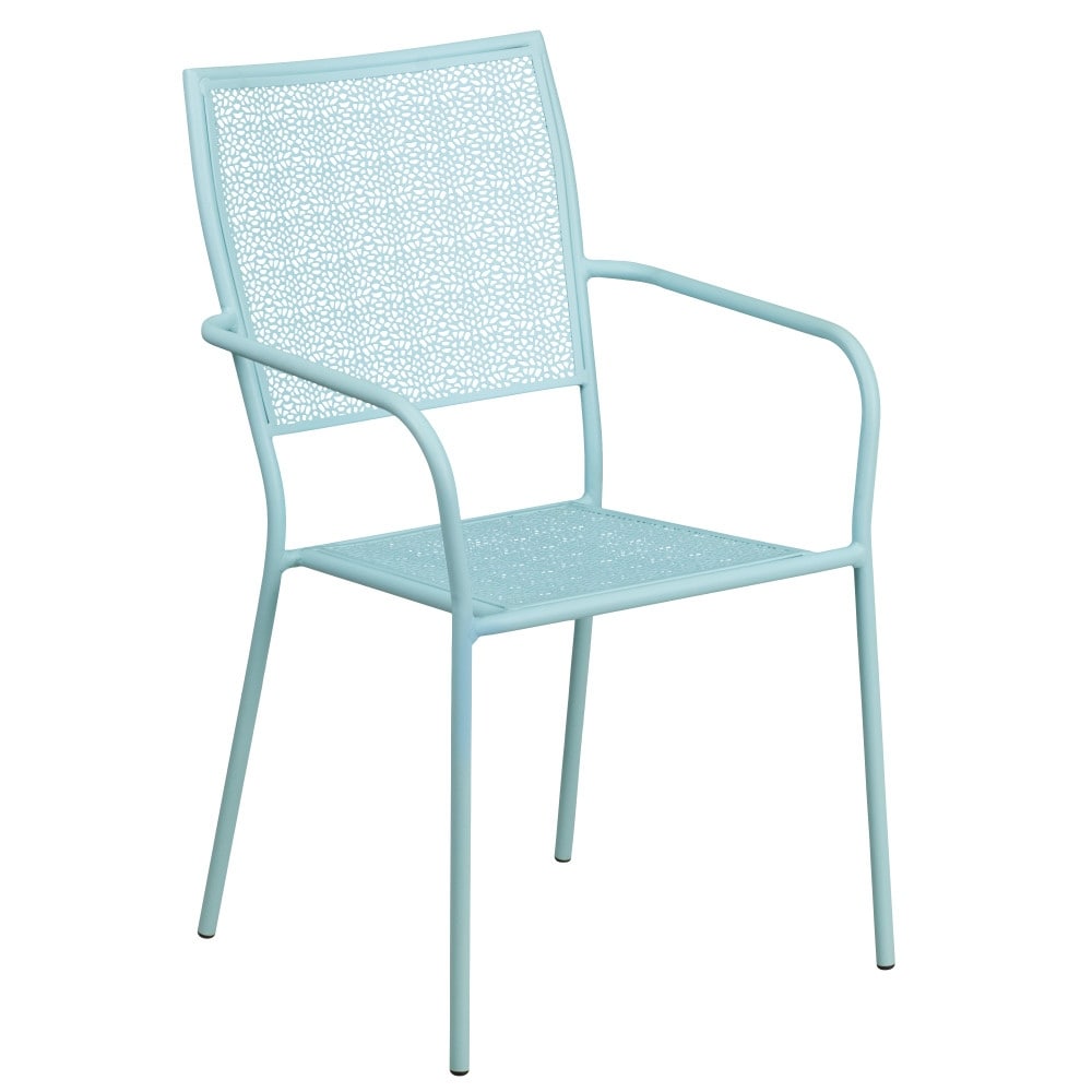 Ensemble de table de patio carrée en acier de 28 po pour intérieur et extérieur avec 2 chaises à dossier carré