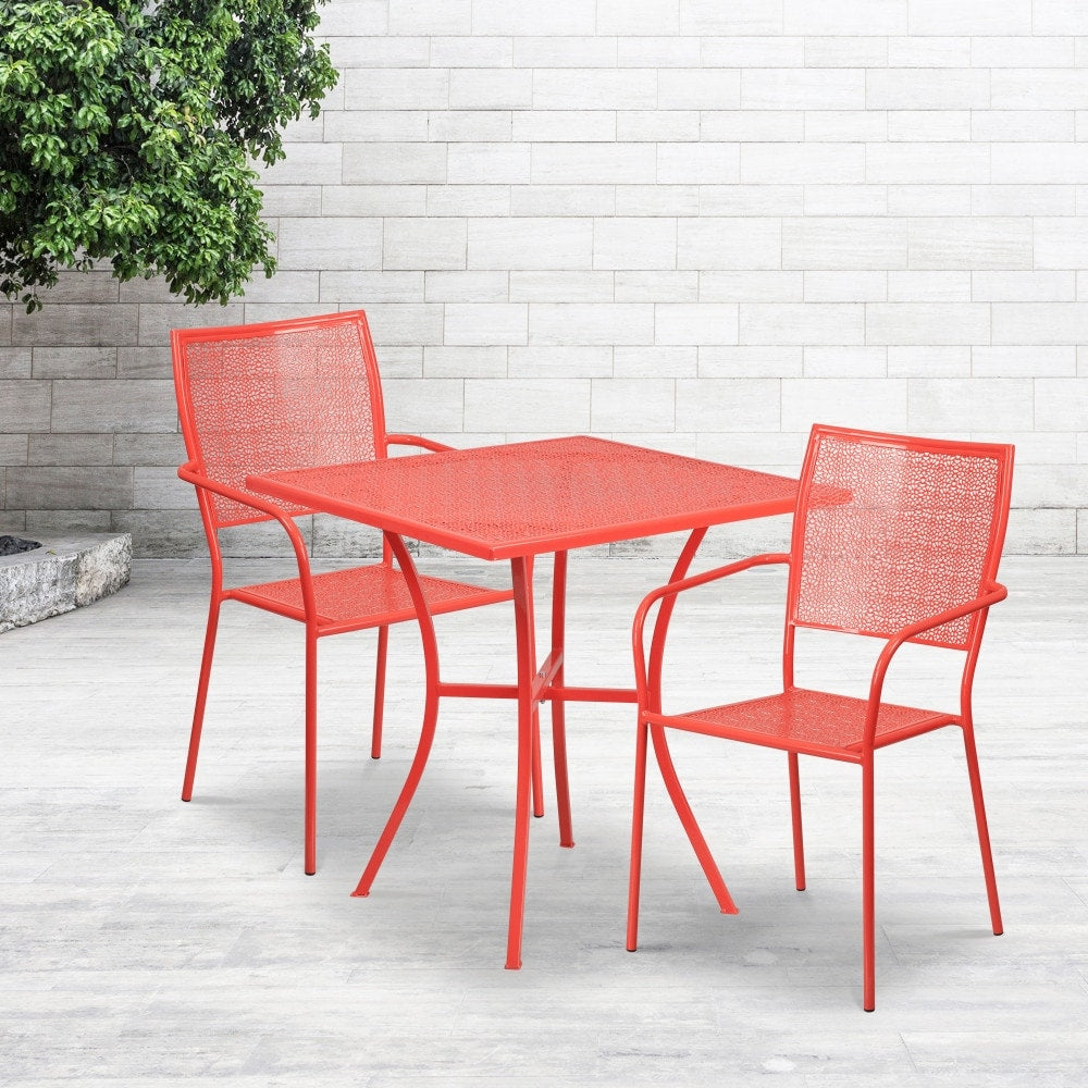 Ensemble de table de patio carrée en acier de 28 po pour intérieur et extérieur avec 2 chaises à dossier carré
