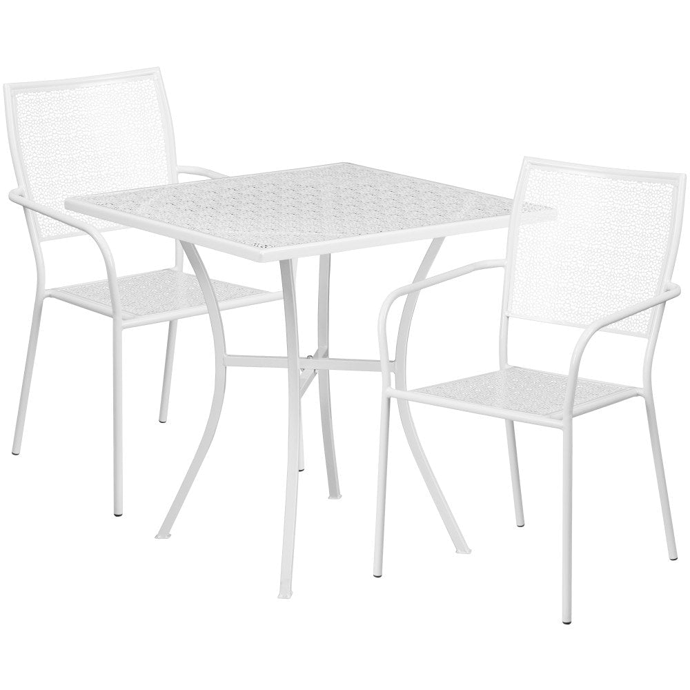 Ensemble de table de patio carrée en acier de 28 po pour intérieur et extérieur avec 2 chaises à dossier carré