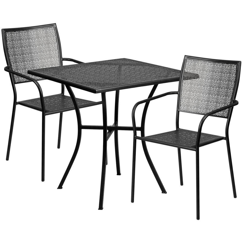 Ensemble de table de patio carrée en acier de 28 po pour intérieur et extérieur avec 2 chaises à dossier carré