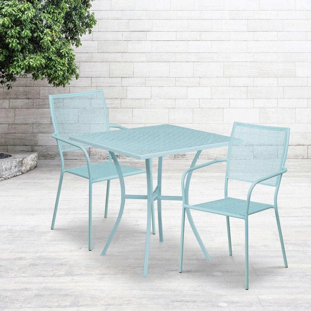 Ensemble de table de patio carrée en acier de 28 po pour intérieur et extérieur avec 2 chaises à dossier carré