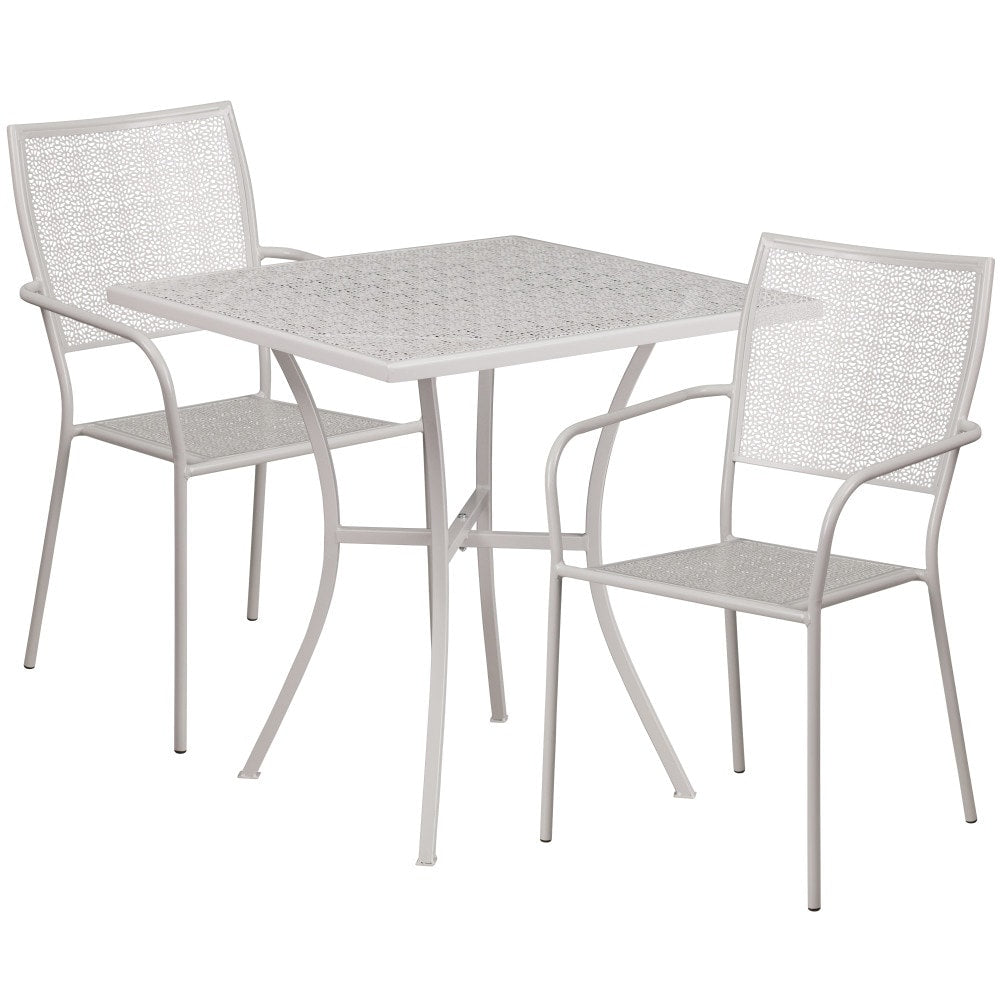 Ensemble de table de patio carrée en acier de 28 po pour intérieur et extérieur avec 2 chaises à dossier carré