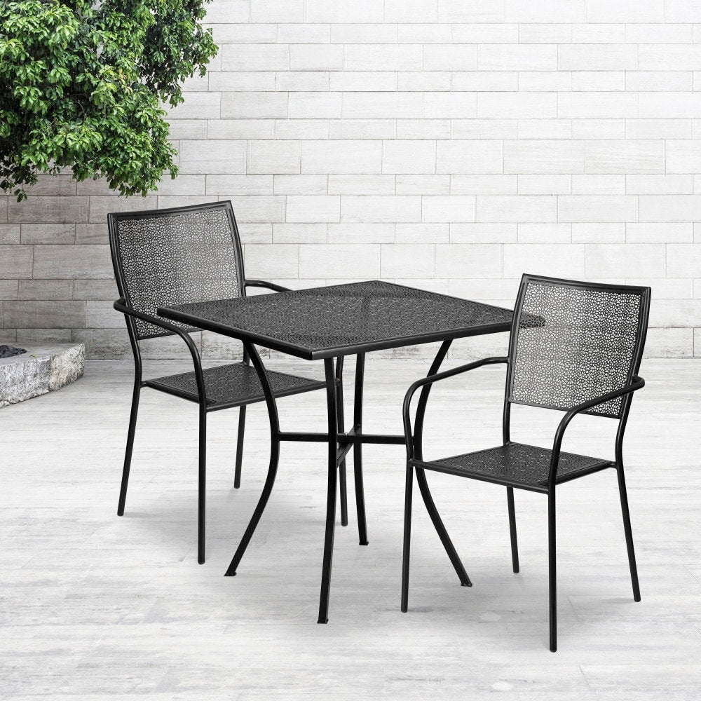 Ensemble de table de patio carrée en acier de 28 po pour intérieur et extérieur avec 2 chaises à dossier carré