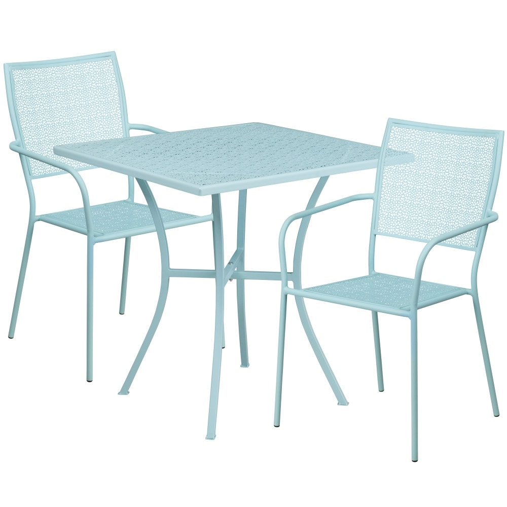 Ensemble de table de patio carrée en acier de 28 po pour intérieur et extérieur avec 2 chaises à dossier carré