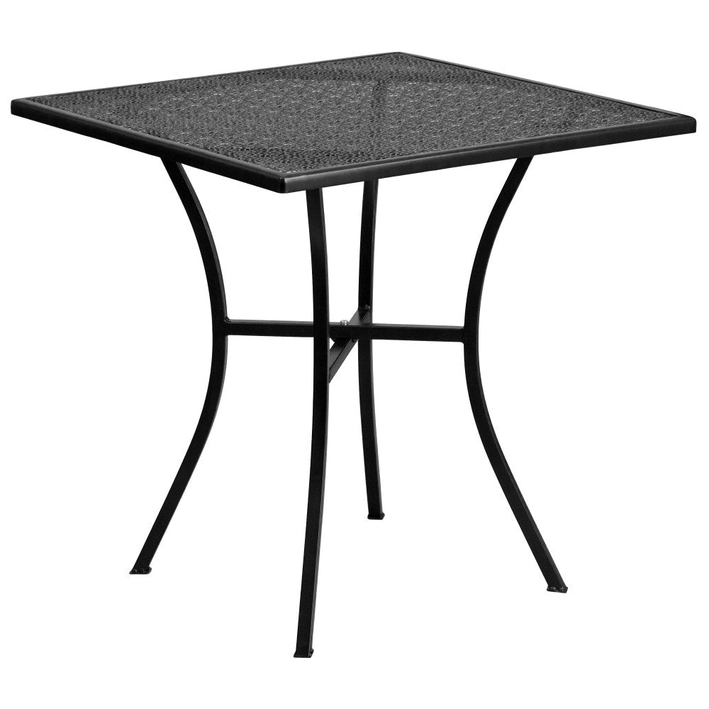 Ensemble de table de patio carrée en acier de 28 po pour intérieur et extérieur avec 2 chaises à dossier carré