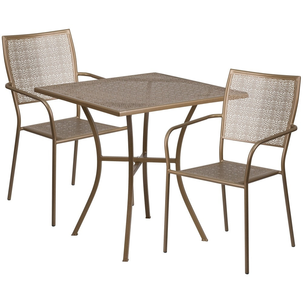 Ensemble de table de patio carrée en acier de 28 po pour intérieur et extérieur avec 2 chaises à dossier carré