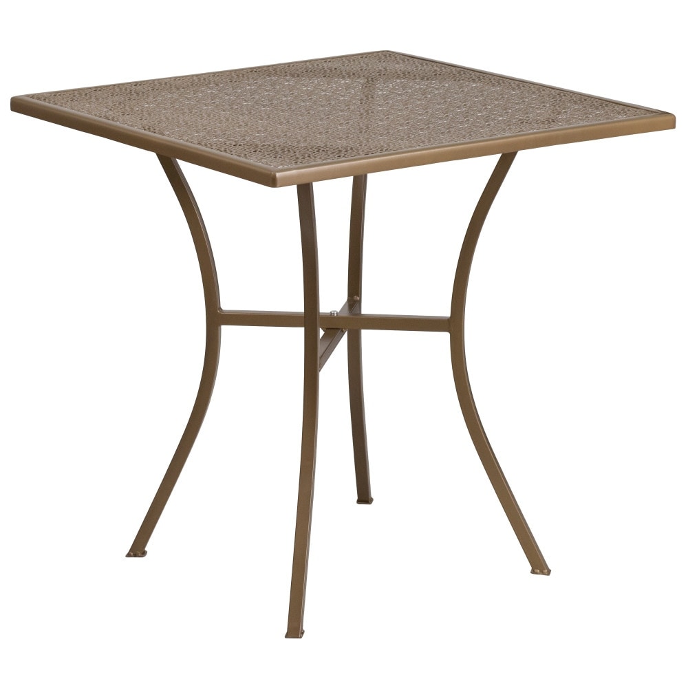 Ensemble de table de patio carrée en acier de 28 po pour intérieur et extérieur avec 2 chaises à dossier carré