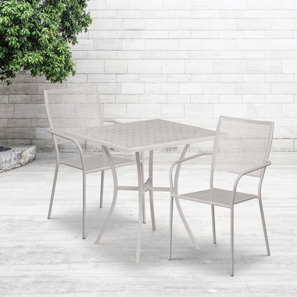 Ensemble de table de patio carrée en acier de 28 po pour intérieur et extérieur avec 2 chaises à dossier carré