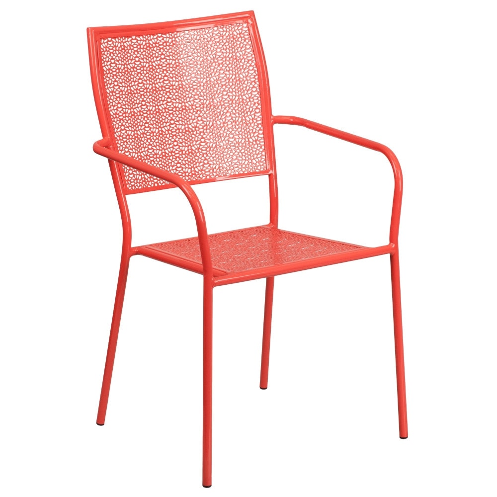 Ensemble de table de patio carrée en acier de 28 po pour intérieur et extérieur avec 2 chaises à dossier carré