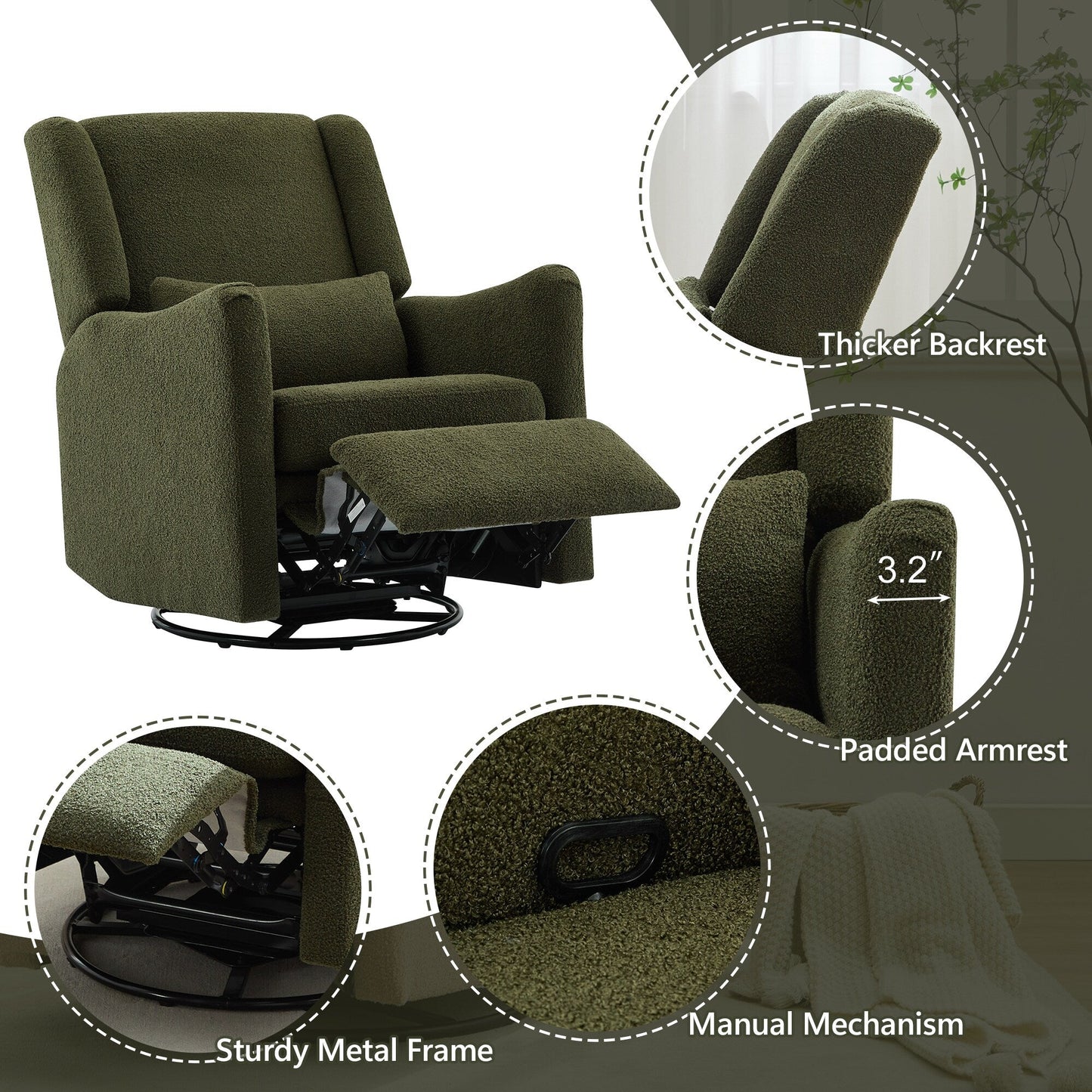 Fauteuil inclinable pivotant à oreilles de 29,5 po de large
