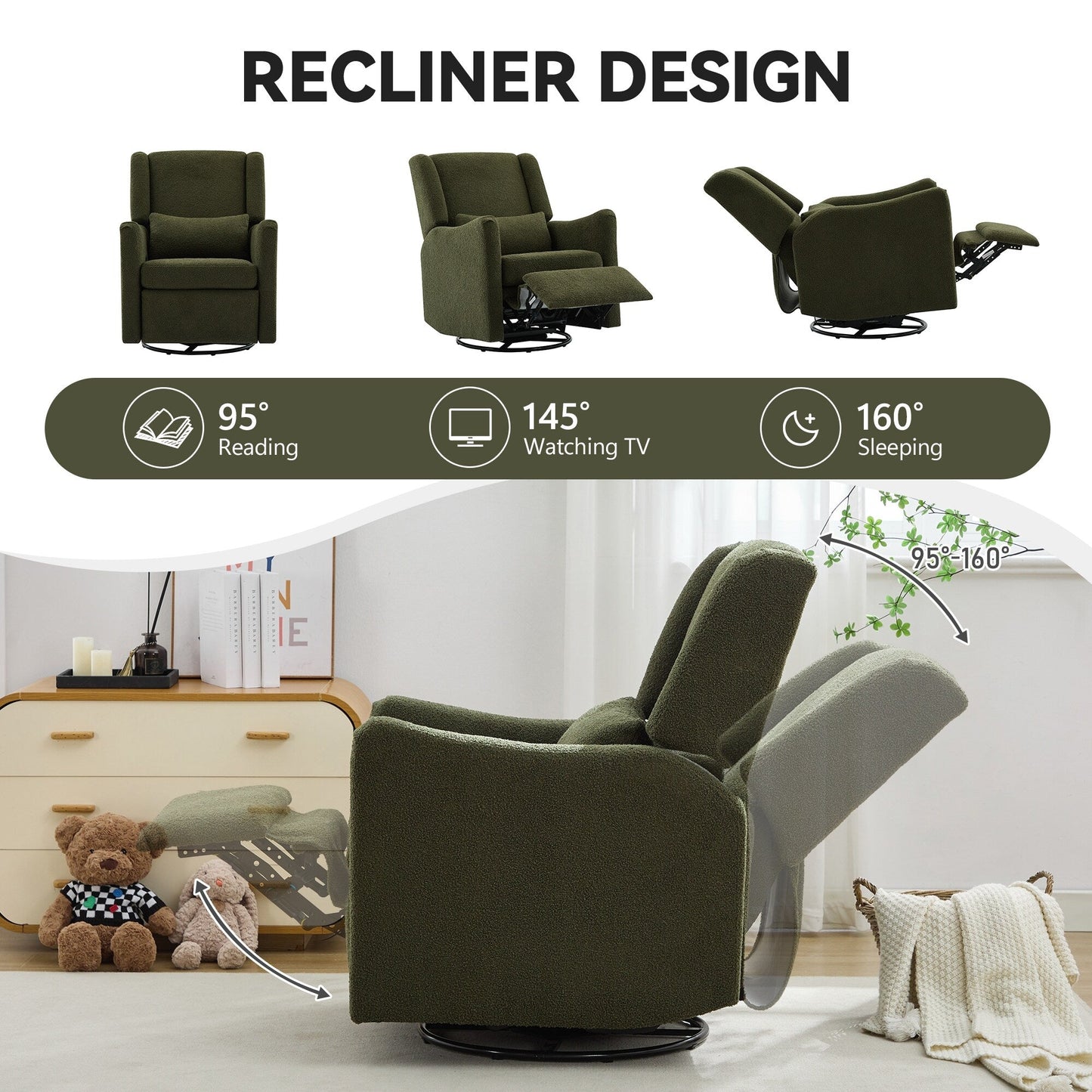 Fauteuil inclinable pivotant à oreilles de 29,5 po de large