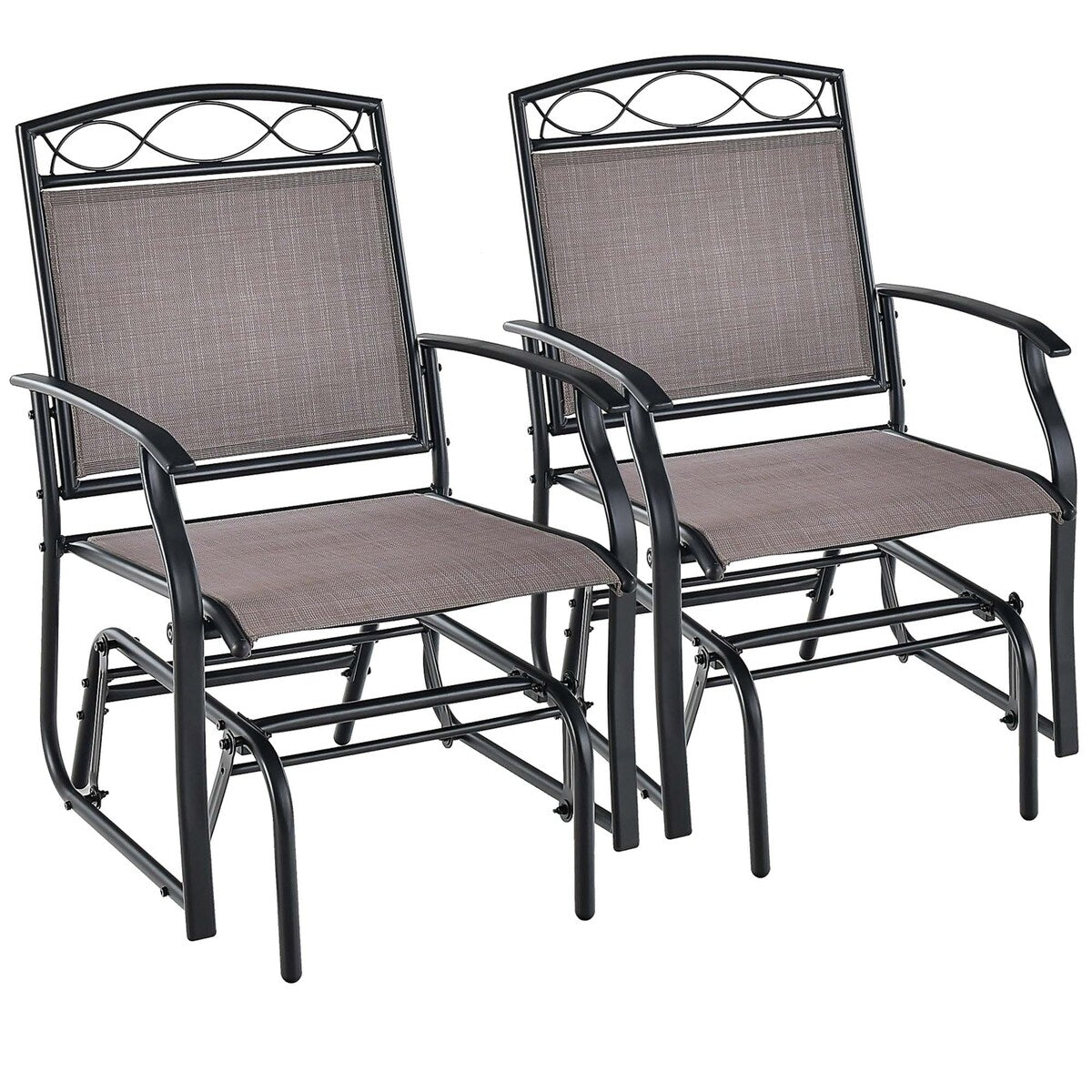 Ensemble de 2 fauteuils de patio à bascule simple avec cadre en métal robuste
