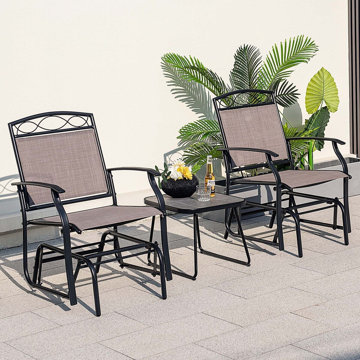 Ensemble de 2 fauteuils de patio à bascule simple avec cadre en métal robuste