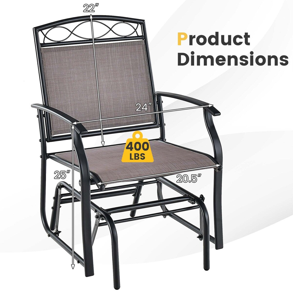 Ensemble de 2 fauteuils de patio à bascule simple avec cadre en métal robuste