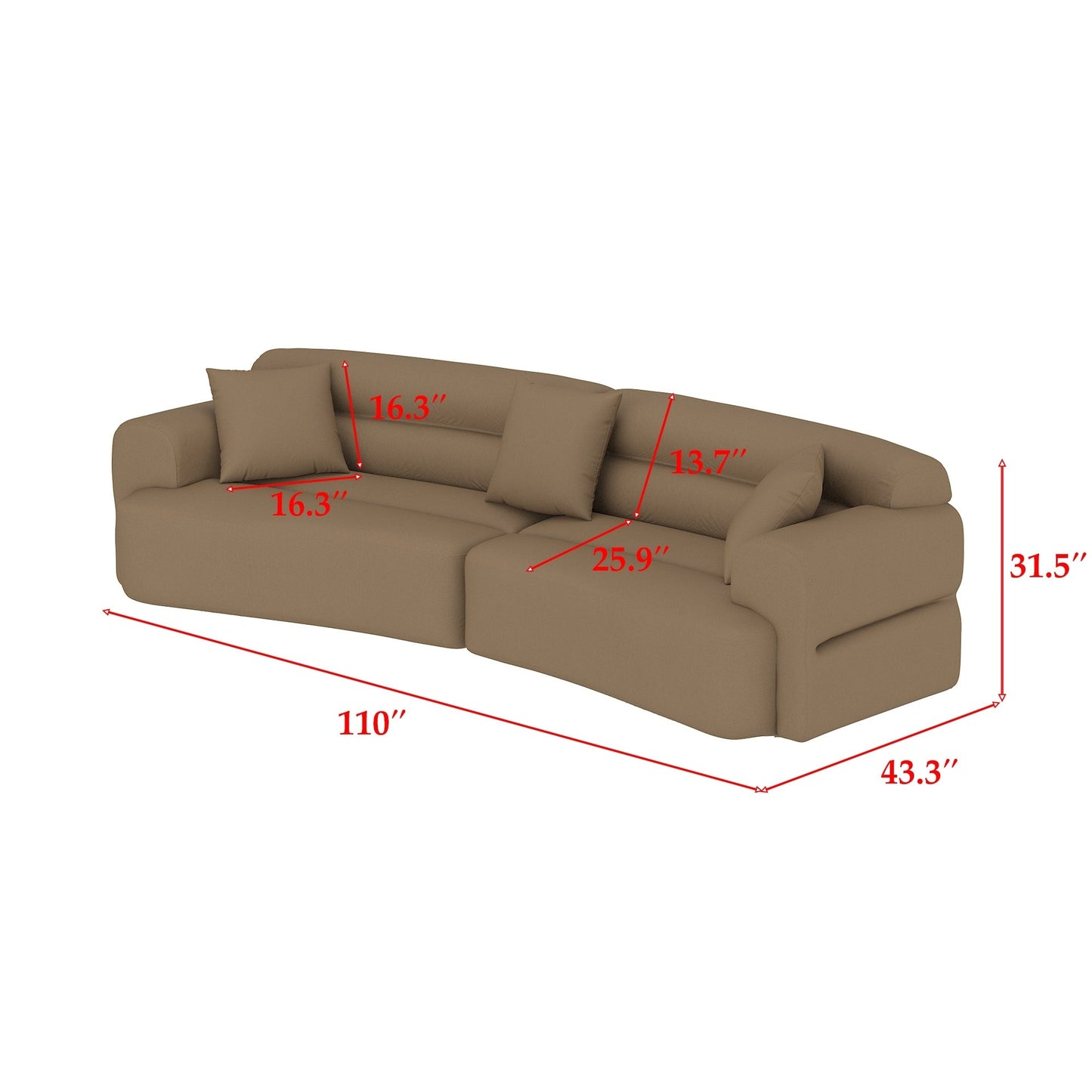 Canapé 3 à 5 places confortable et rembourré avec 3 coussins moelleux