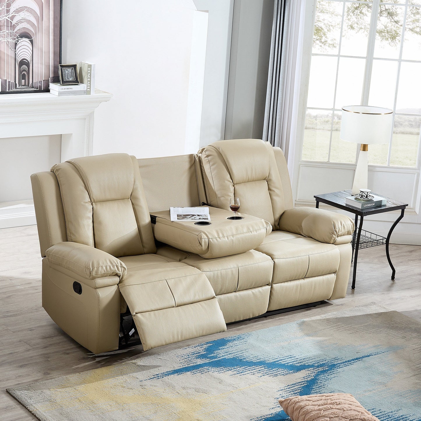 Ensemble de salon 3 pièces en cuir reconstitué avec canapé inclinable, causeuse et fauteuil
