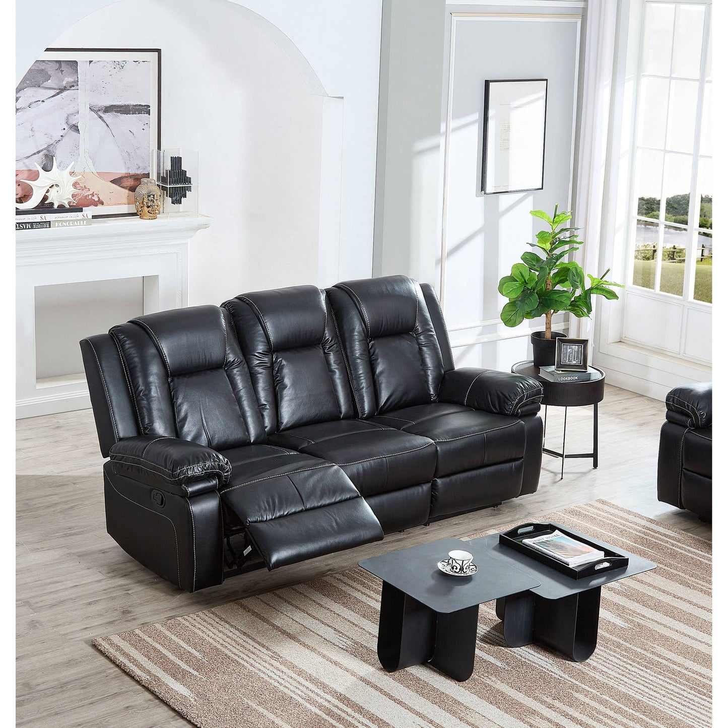 Ensemble de salon 3 pièces en cuir reconstitué avec canapé inclinable, causeuse et fauteuil