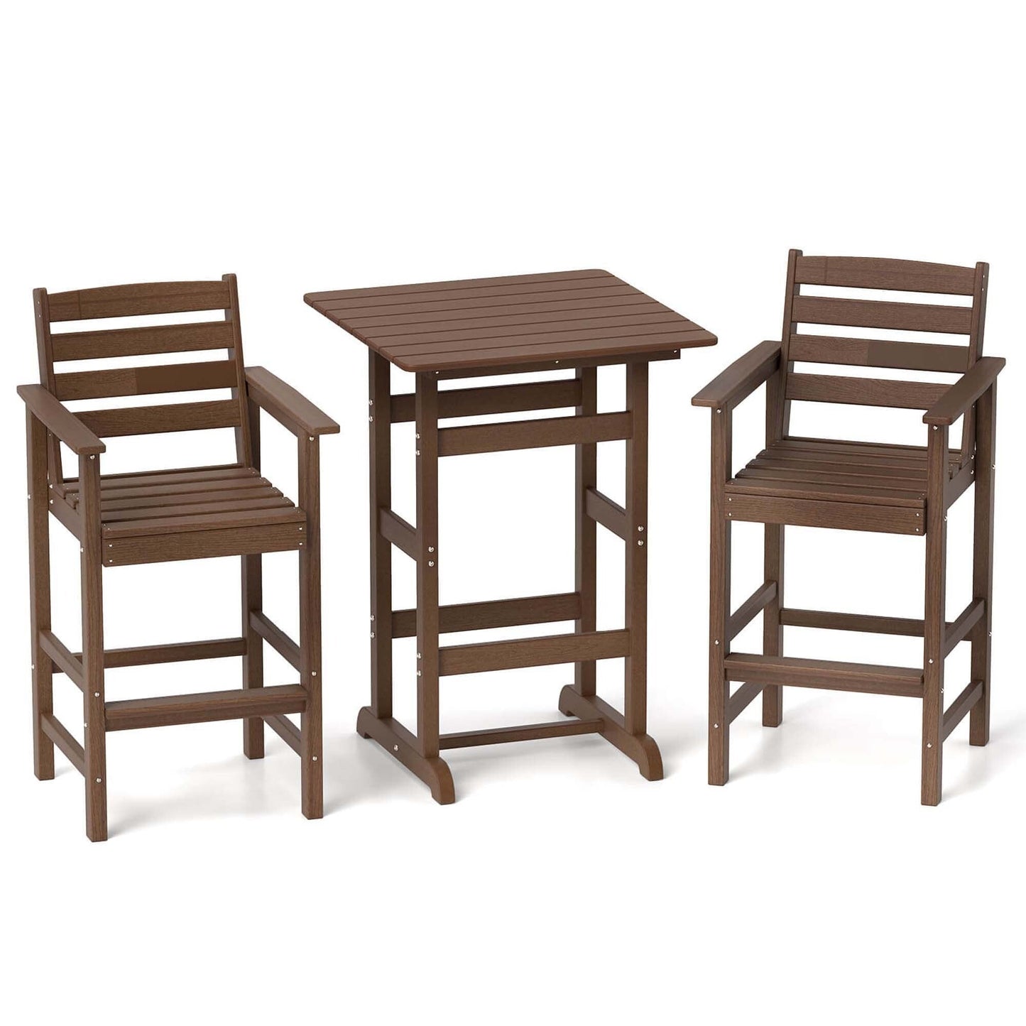 Ensemble de bistrot 3 pièces en PEHD pour patio, tabourets de bar à hauteur de comptoir avec table