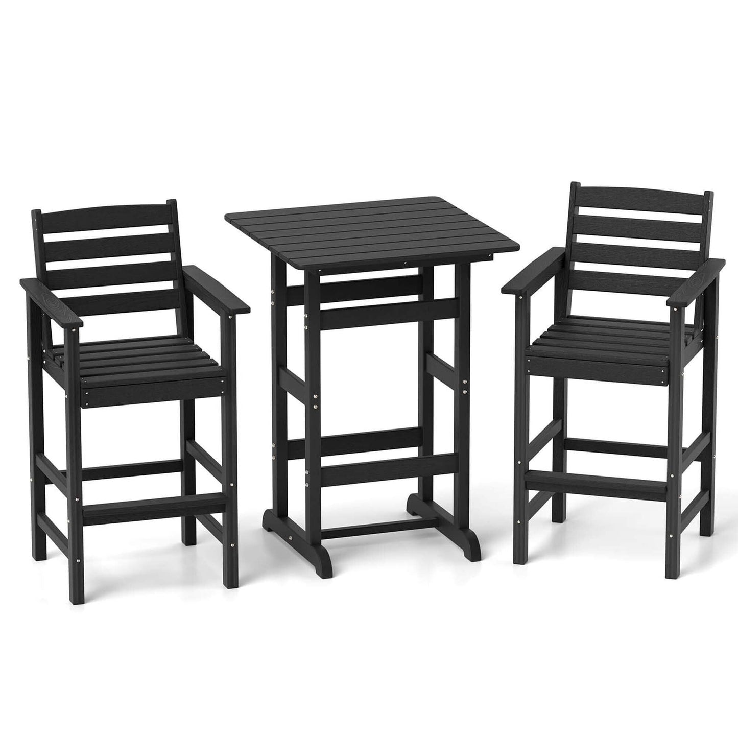 Ensemble de bistrot 3 pièces en PEHD pour patio, tabourets de bar à hauteur de comptoir avec table