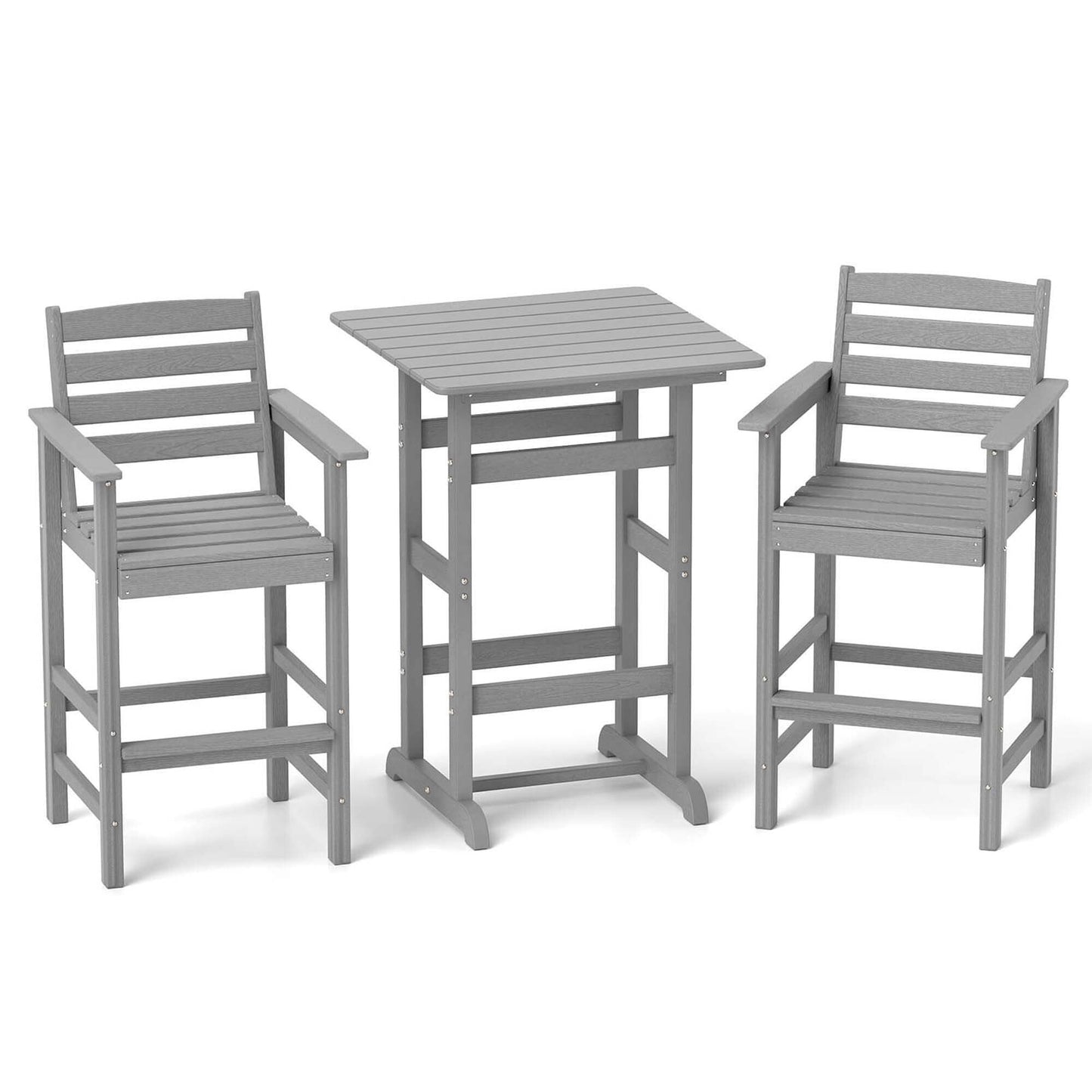 Ensemble de bistrot 3 pièces en PEHD pour patio, tabourets de bar à hauteur de comptoir avec table