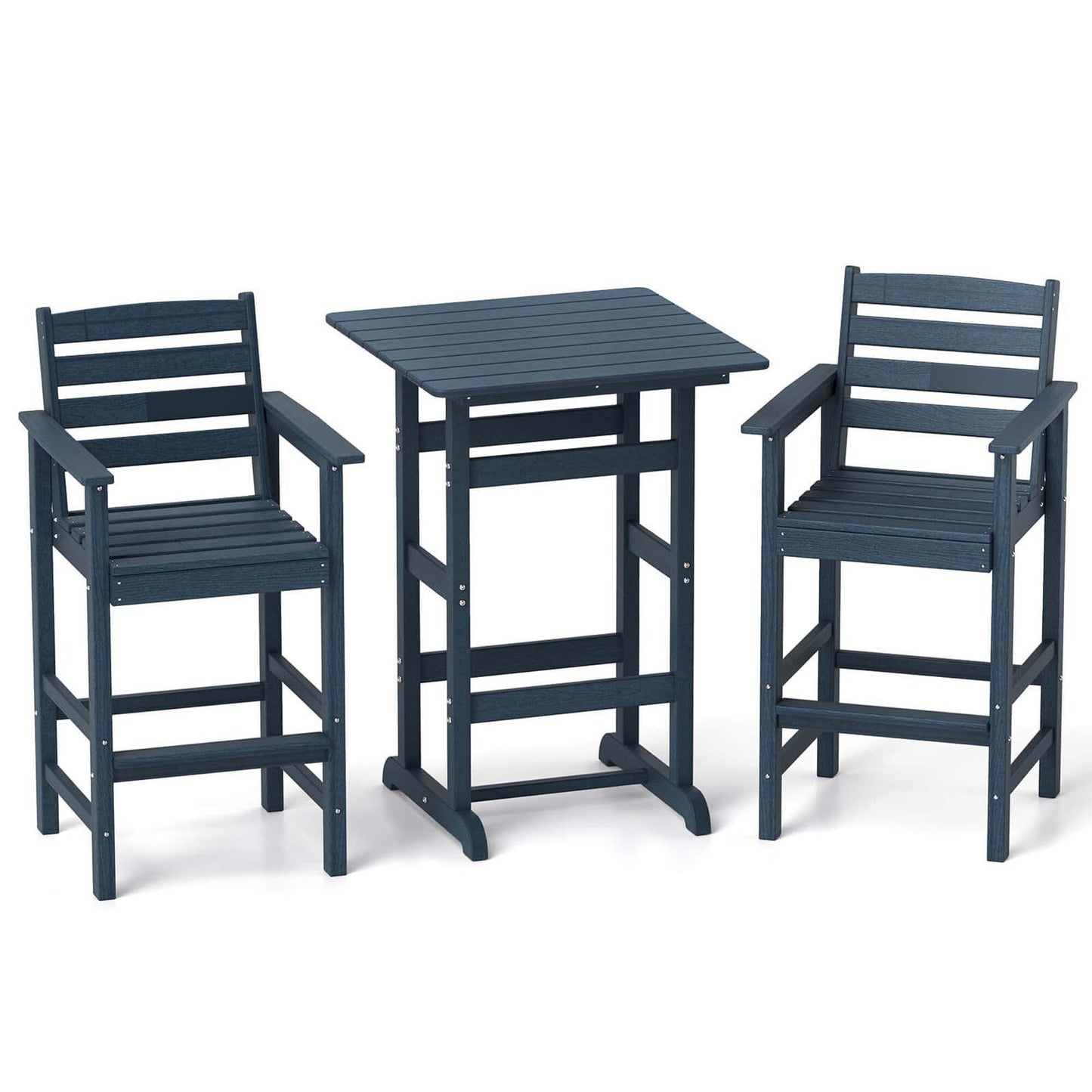 Ensemble de bistrot 3 pièces en PEHD pour patio, tabourets de bar à hauteur de comptoir avec table