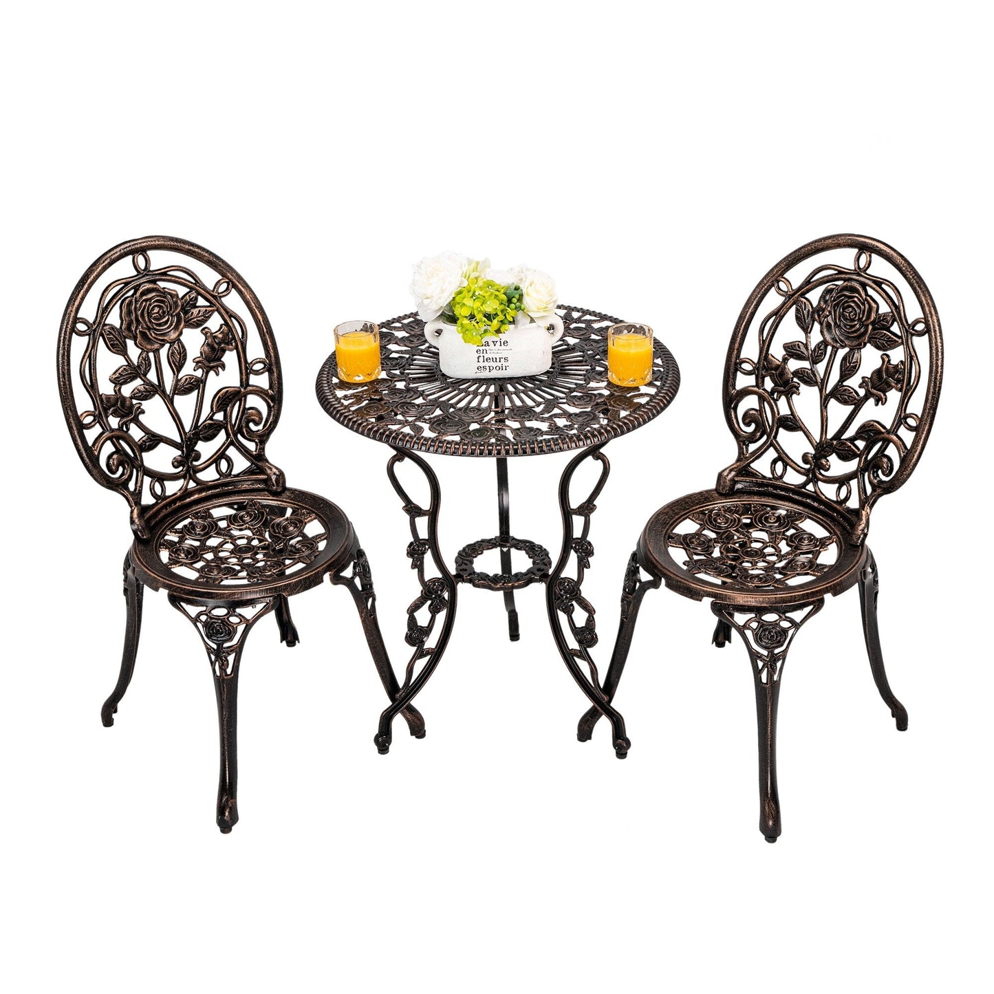 Ensemble de rosiers d'extérieur en aluminium 3 pièces avec table