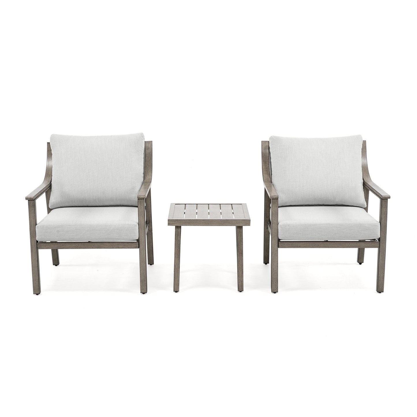 Ensemble de conversation de patio en aluminium 3 pièces avec table d'appoint et coussins