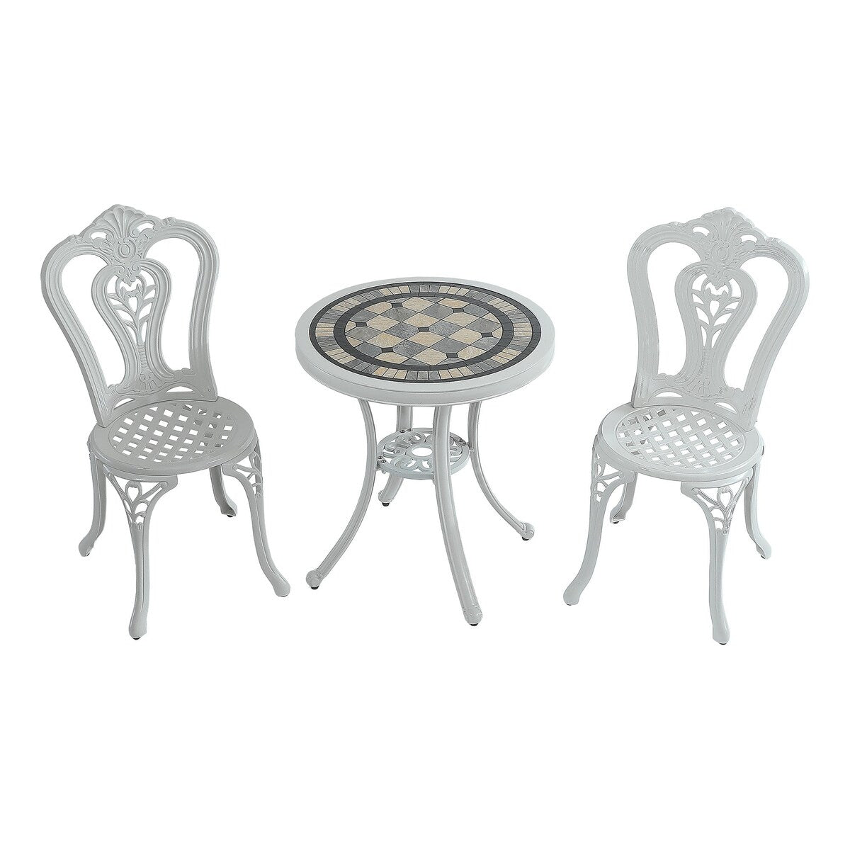 Ensemble table et chaises de bistrot 3 pièces en fonte d'aluminium