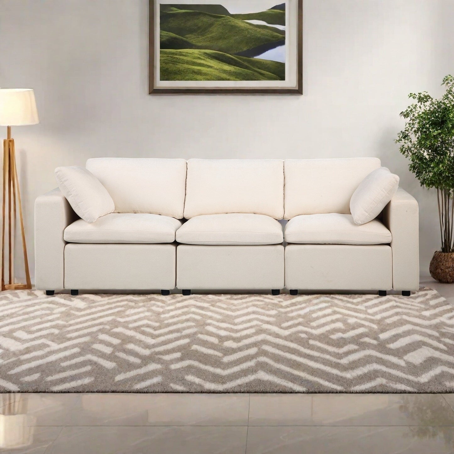 Ensemble de canapés modulaires sectionnels en chenille 3 pièces avec fauteuils sans accoudoirs et fauteuils d'angle