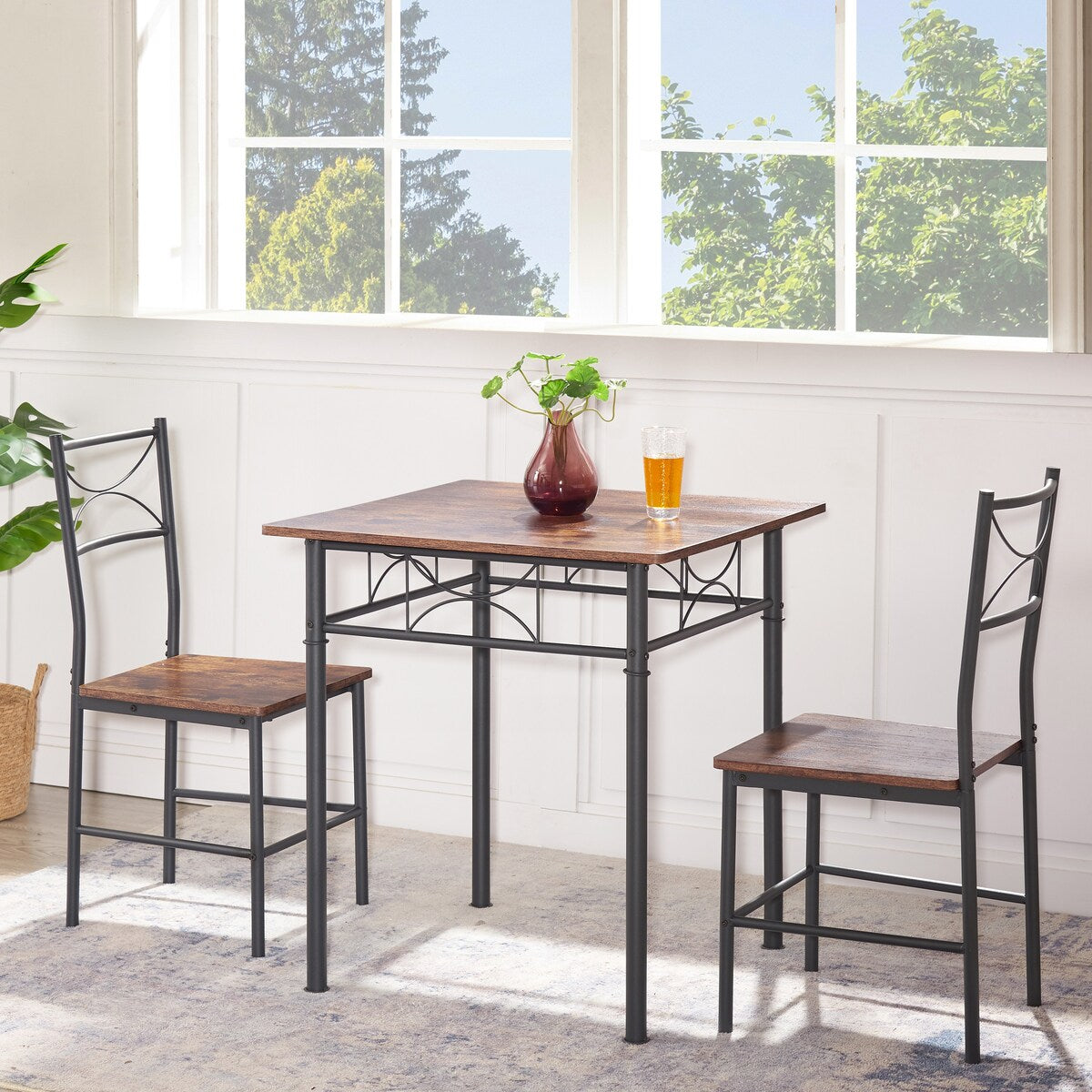 Ensemble de cuisine, salle à manger et patio 3 pièces, table et chaise marron rétro - Chaise : 15,6 L x 15,1 l x 33,8 H
