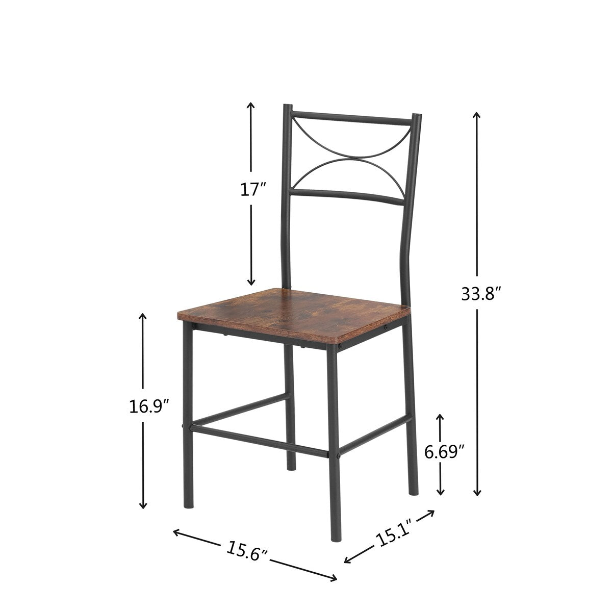 Ensemble de cuisine, salle à manger et patio 3 pièces, table et chaise marron rétro - Chaise : 15,6 L x 15,1 l x 33,8 H