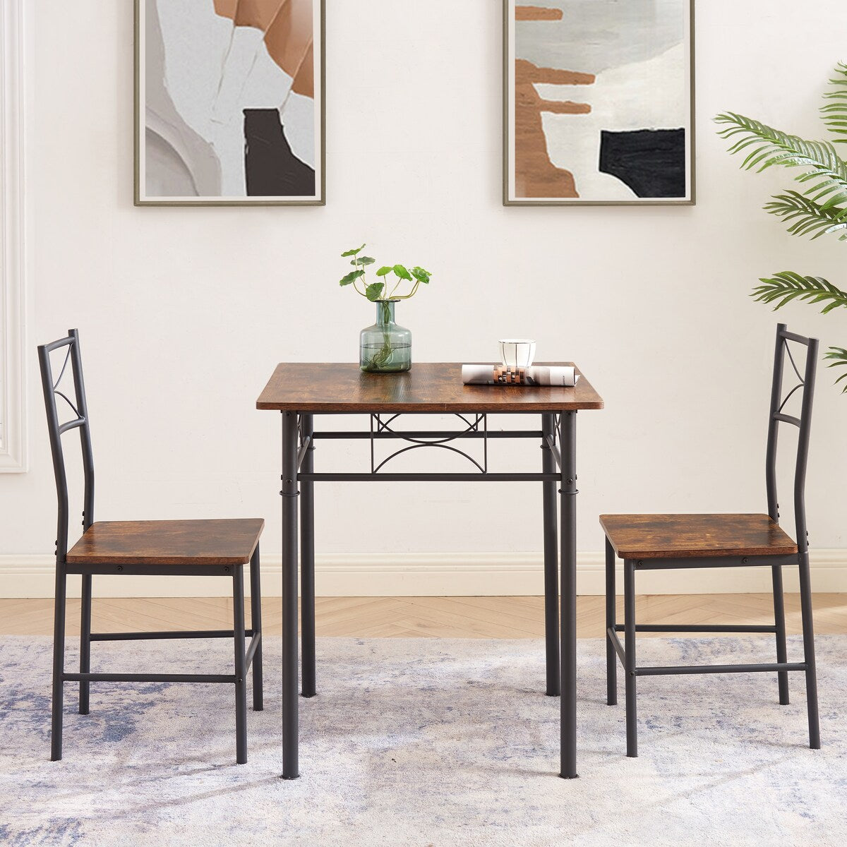 Ensemble de cuisine, salle à manger et patio 3 pièces, table et chaise marron rétro - Chaise : 15,6 L x 15,1 l x 33,8 H