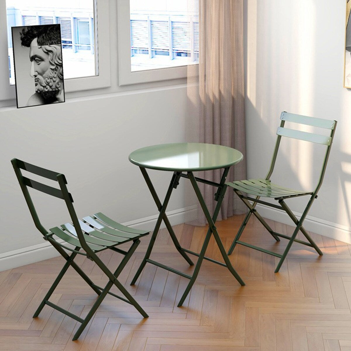Ensemble bistro minimaliste de patio 3 pièces avec table ronde pliable et chaises - Ensemble bistro de patio 3 pièces