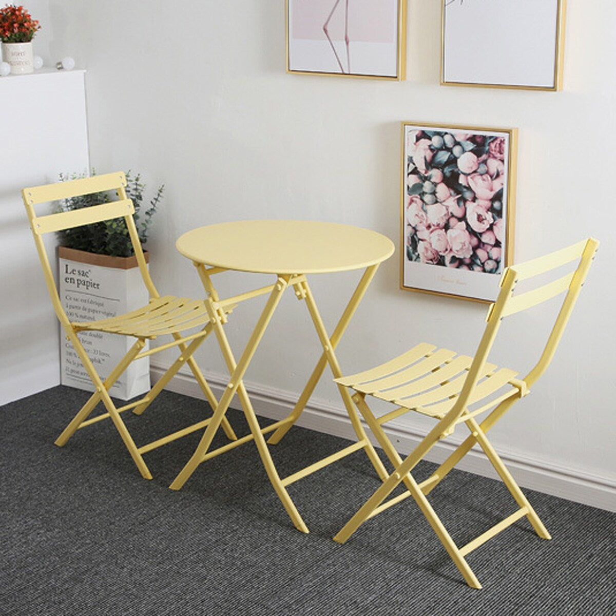 Ensemble bistro minimaliste de patio 3 pièces avec table ronde pliable et chaises - Ensemble bistro de patio 3 pièces