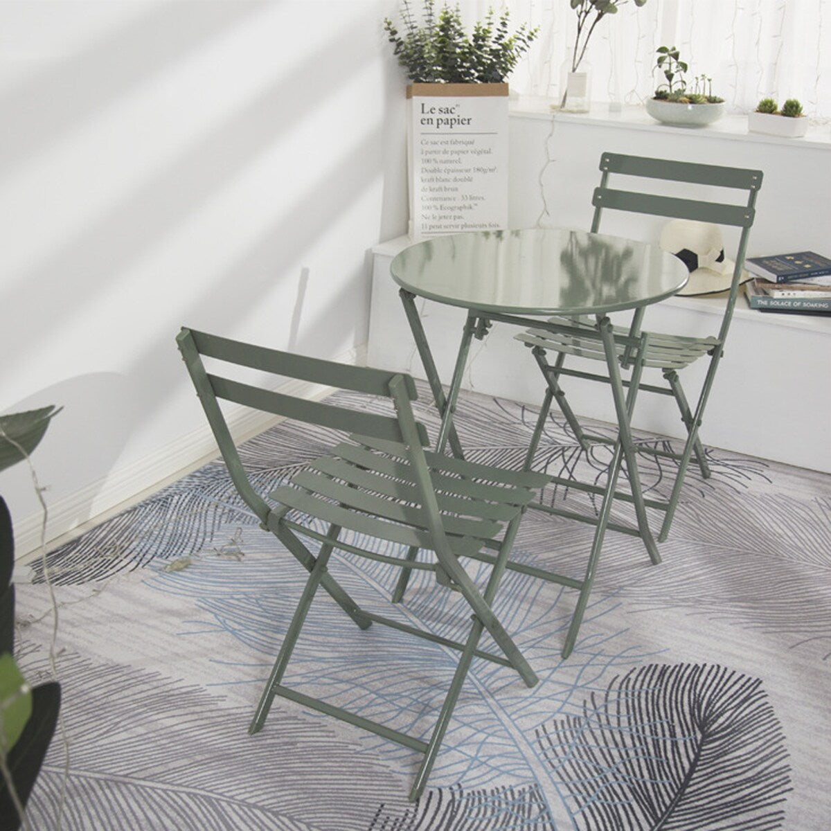 Ensemble bistro minimaliste de patio 3 pièces avec table ronde pliable et chaises - Ensemble bistro de patio 3 pièces