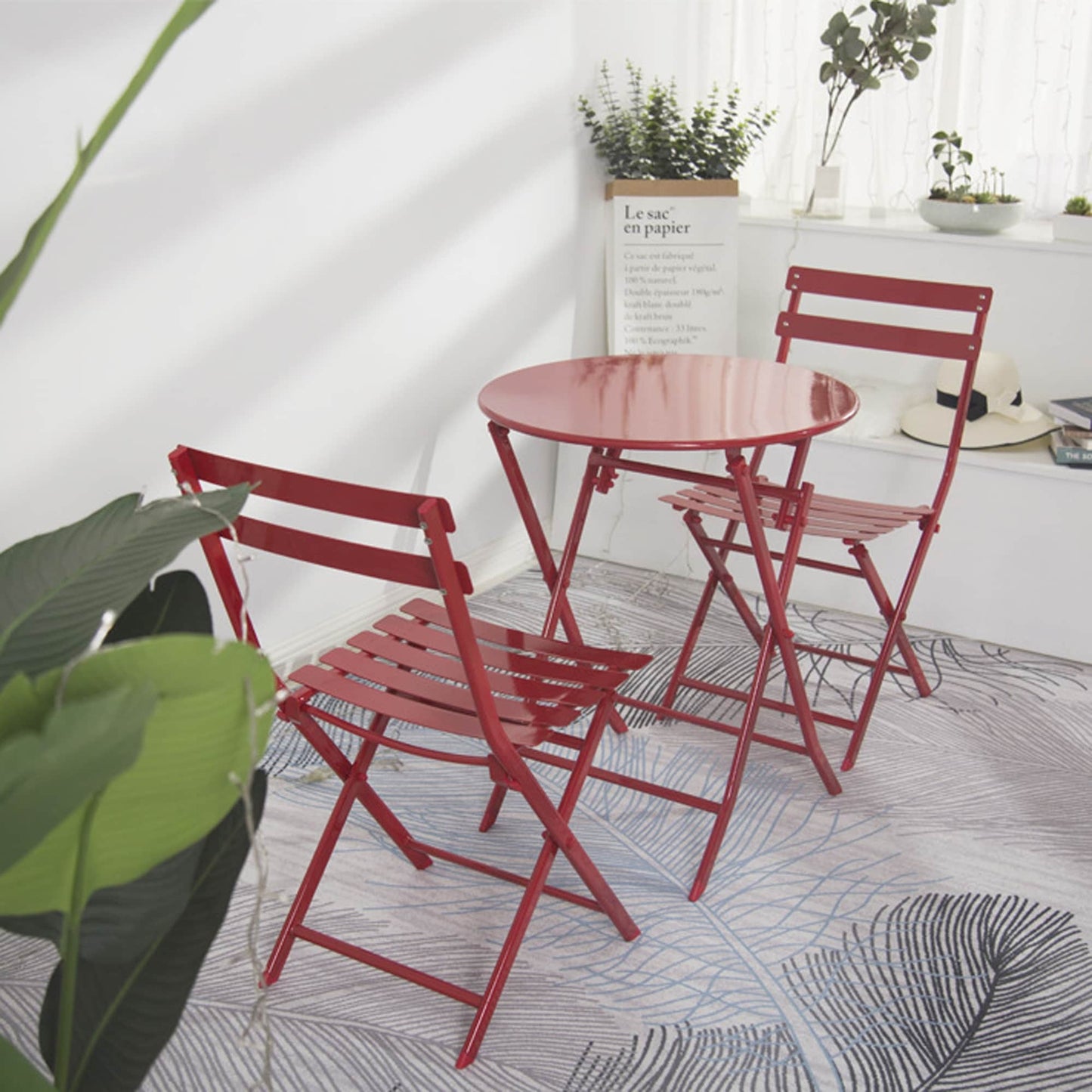 Ensemble bistro minimaliste de patio 3 pièces avec table ronde pliable et chaises - Ensemble bistro de patio 3 pièces